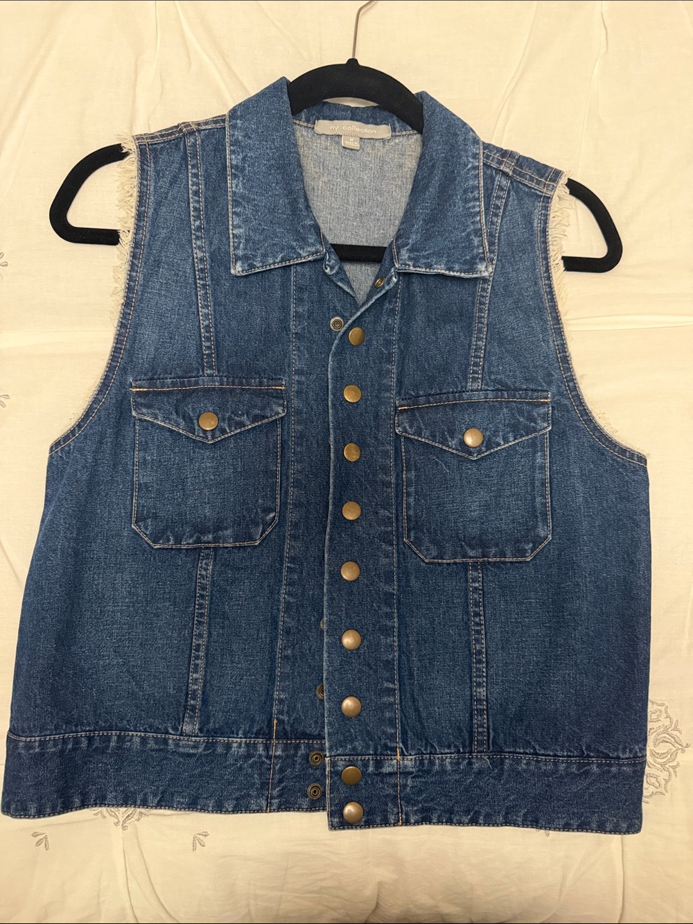 NY Collection Blue Denim Button-Front Vest